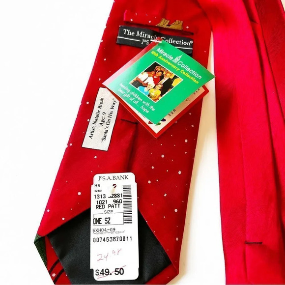 Jos A Bank Miracle Collection Red Silk Santa Tie New - Picture 3 of 6
